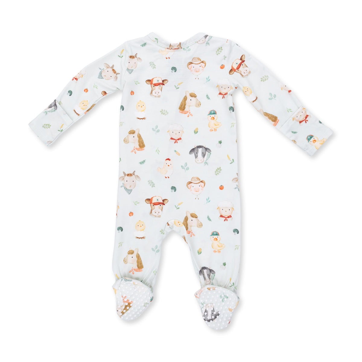 Baby onesie with animal pattern on a white background