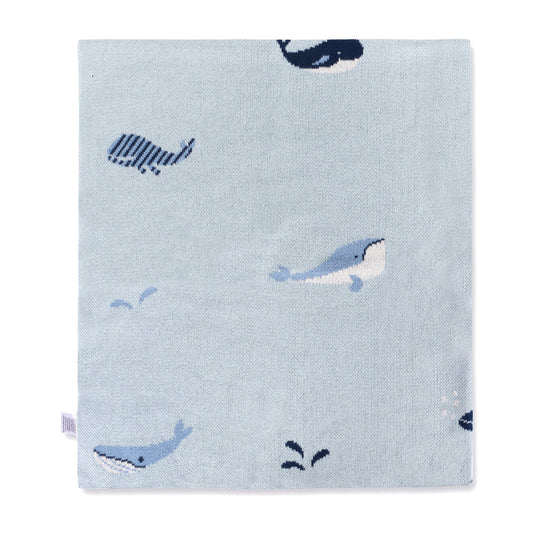 Organic Cotton Jacquard Sweater Knit Baby Blanket - Whales by Viverano Organics