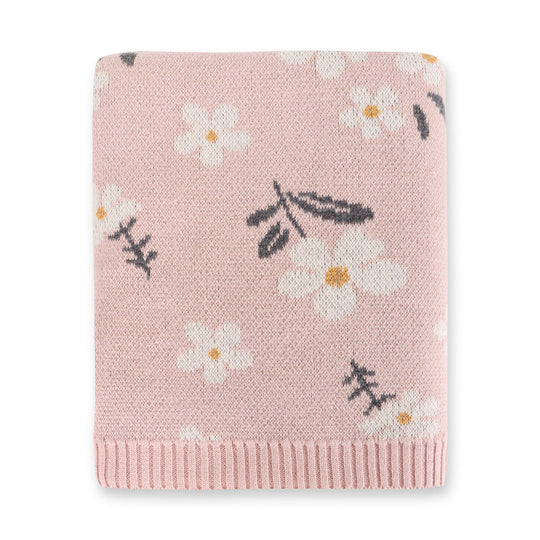 Organic Cotton Jacquard Sweater Knit Baby Blanket - Daisy Floral by Viverano Organics