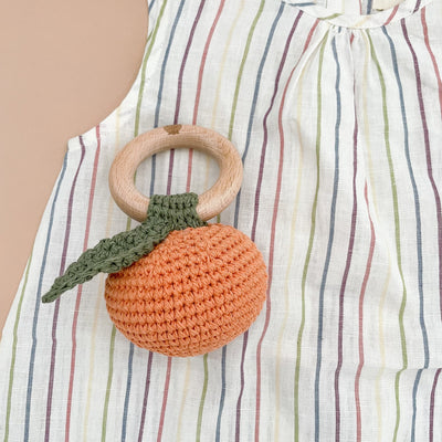Cotton Crochet Rattle Teether - Orange by The Blueberry Hill