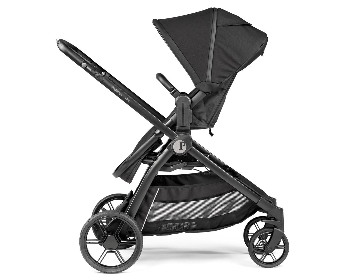 Black stroller on a white background