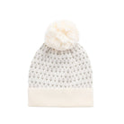 Knitted beanie with white pom-pom on a white background