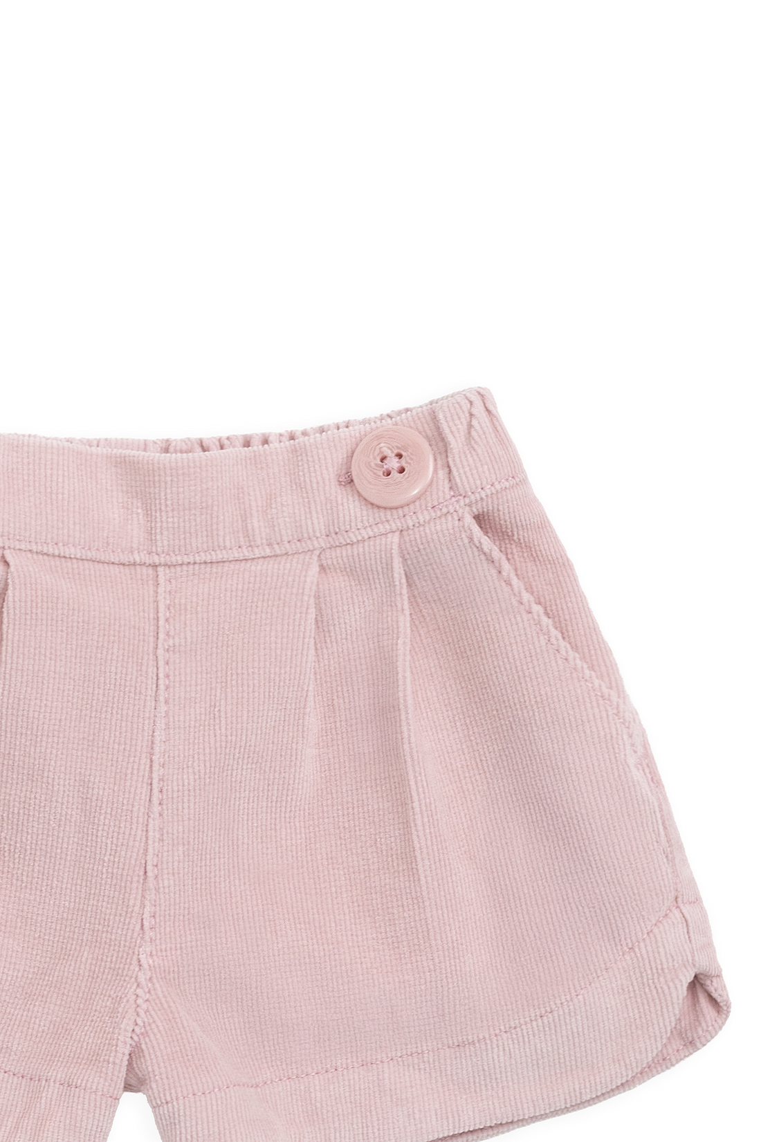 Pink shorts with a button on a white background