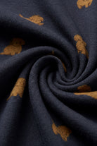 Navy fabric with small brown dog patterns