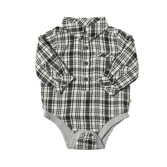 Jasper Woven Bodysuit - Black+White Plaid by Me & Henry - FINAL SALE