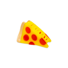 Toy cheese wedge with red dots on a white background