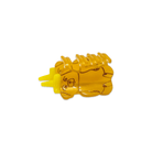 Yellow plastic object with a textured surface on a white background