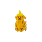 Yellow mustard bottle with a bear design on a white background