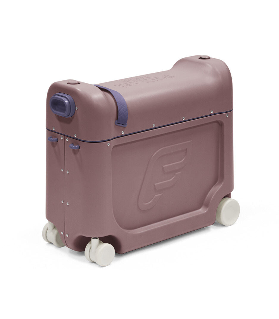 Brown suitcase with wheels on a white background