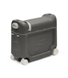 Black suitcase with wheels on a white background