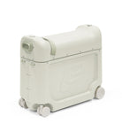 White suitcase with wheels on a white background