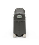 Black suitcase with wheels on a white background