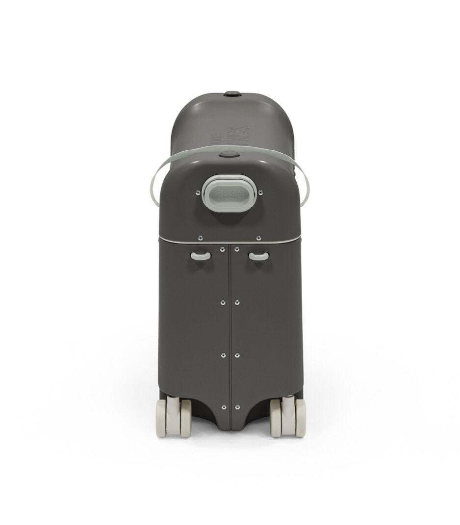 Black suitcase with wheels on a white background