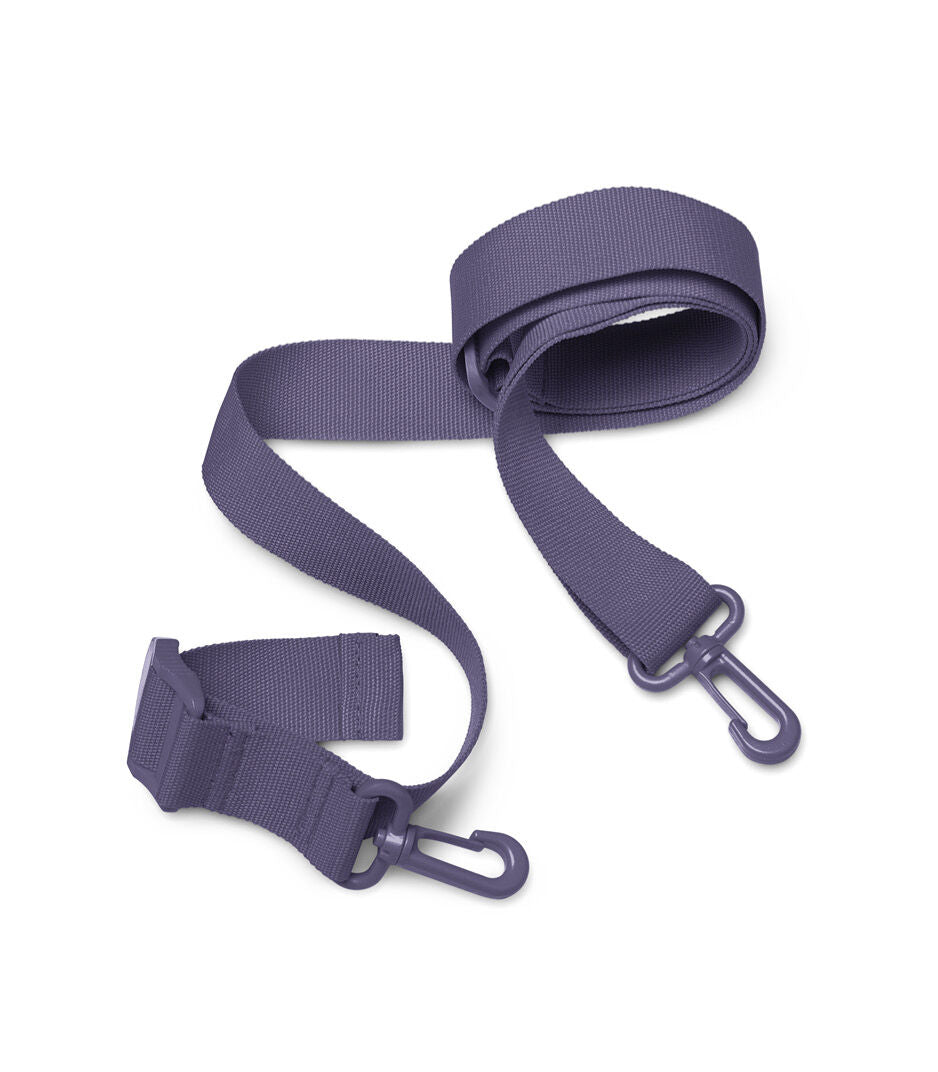 Purple strap with two carabiners on a white background