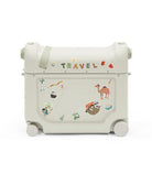 Children's suitcase with travel-themed graphics on a white background