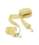 Yellow bag strap with a clasp on a white background