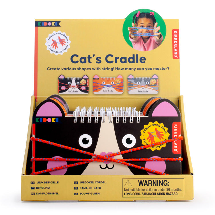 KidKraft Cat's Cradle toy packaging with a child using the product on a white background