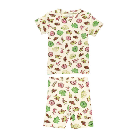 Organic Kids Short Sleeve Pajama Set - Buttercream Succulents by Loved Baby - FINAL SALE