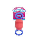Pink and blue Krumple toy with packaging on a white background