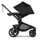 Black stroller with canopy on a white background