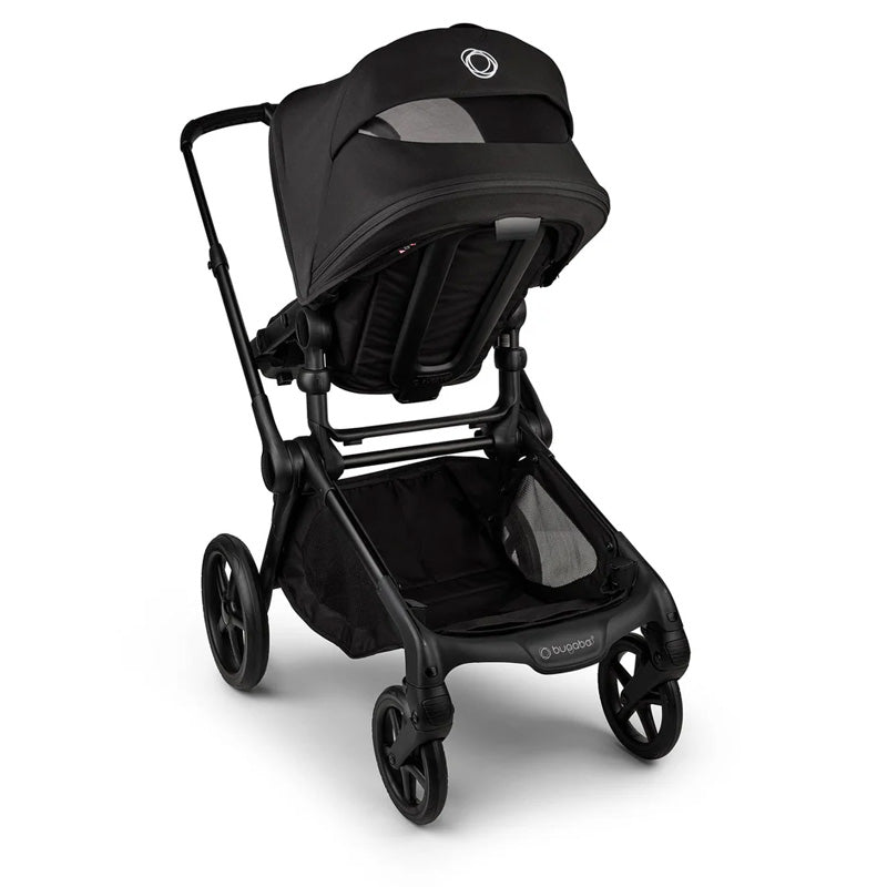 Black stroller on a white background