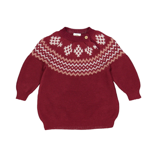 Knit Jacquard Long Sleeve Dress - Cabernet by Musli - FINAL SALE