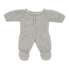 Knitted grey baby romper for doll on a white background