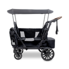 Black stroller with canopy on a white background
