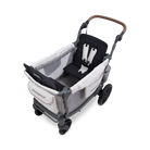 Stroller with a black seat and gray body on a white background