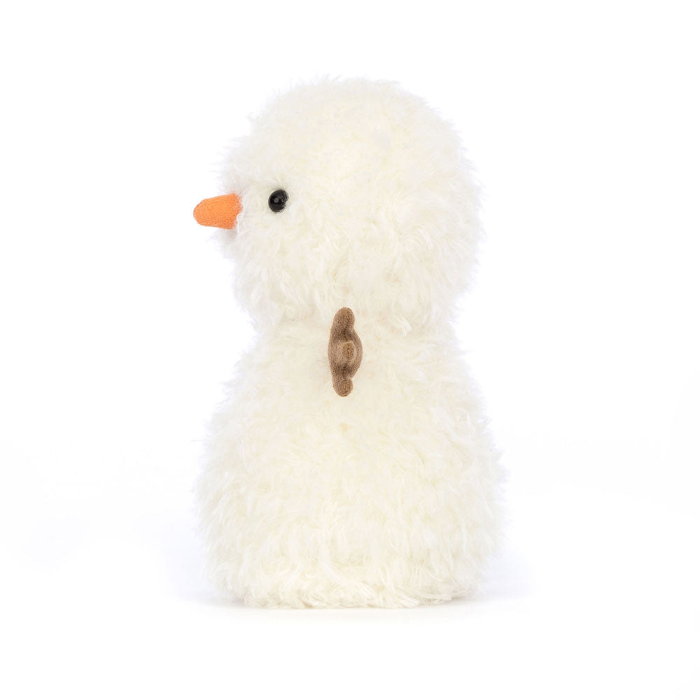 White fluffy toy duck with an orange beak on a white background