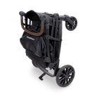 Black stroller with brown handle on a white background
