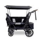 Black stroller with canopy on a white background