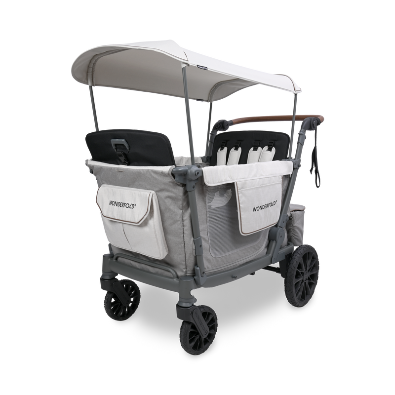 Gray and white双重推车 with canopy on a white background