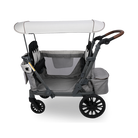 Gray and black stroller with canopy on a white background