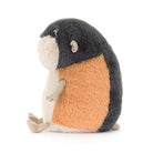 Stuffed animal plush toy with a black, orange, and white color pattern on a white background