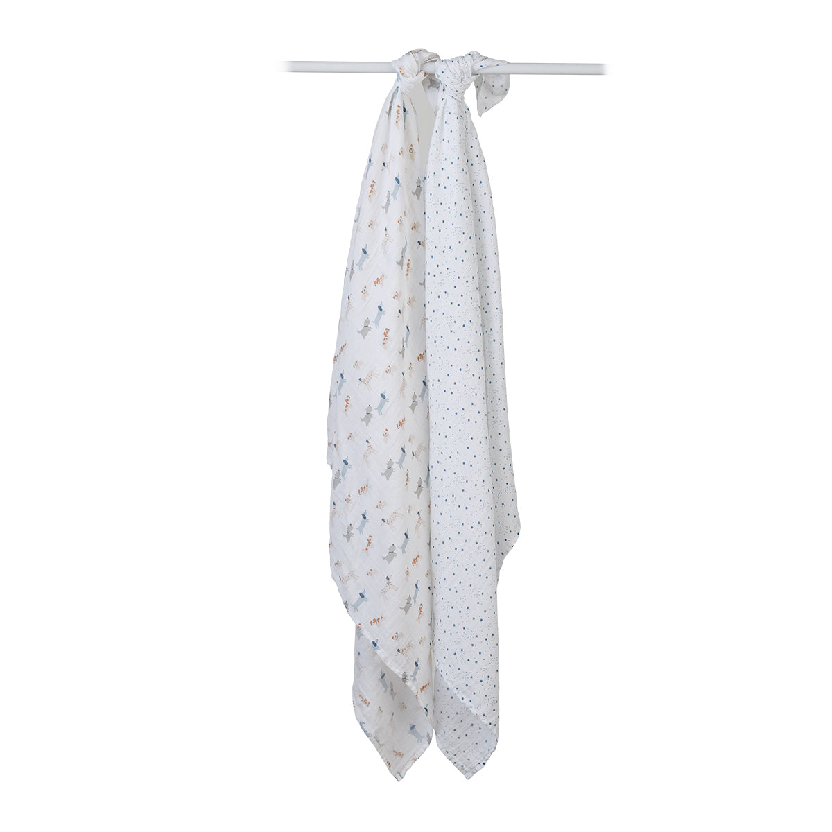 White swaddle blanket with subtle pattern on a white background