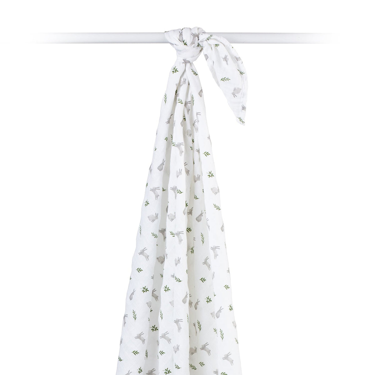 White muslin cloth with nature print on a white background