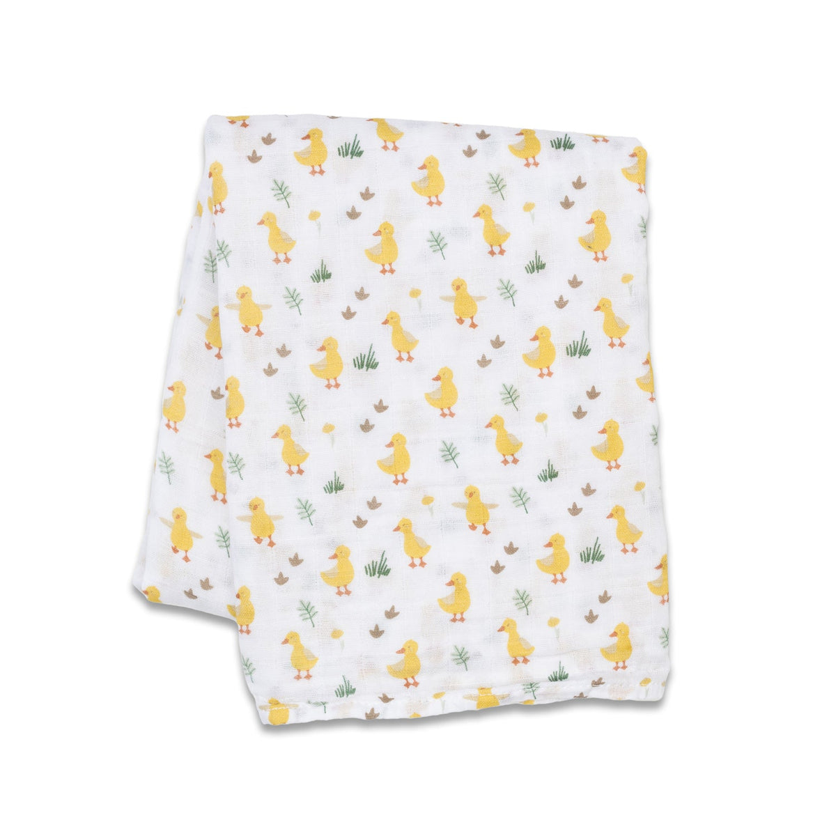 White fabric with small duck patterns on a white background