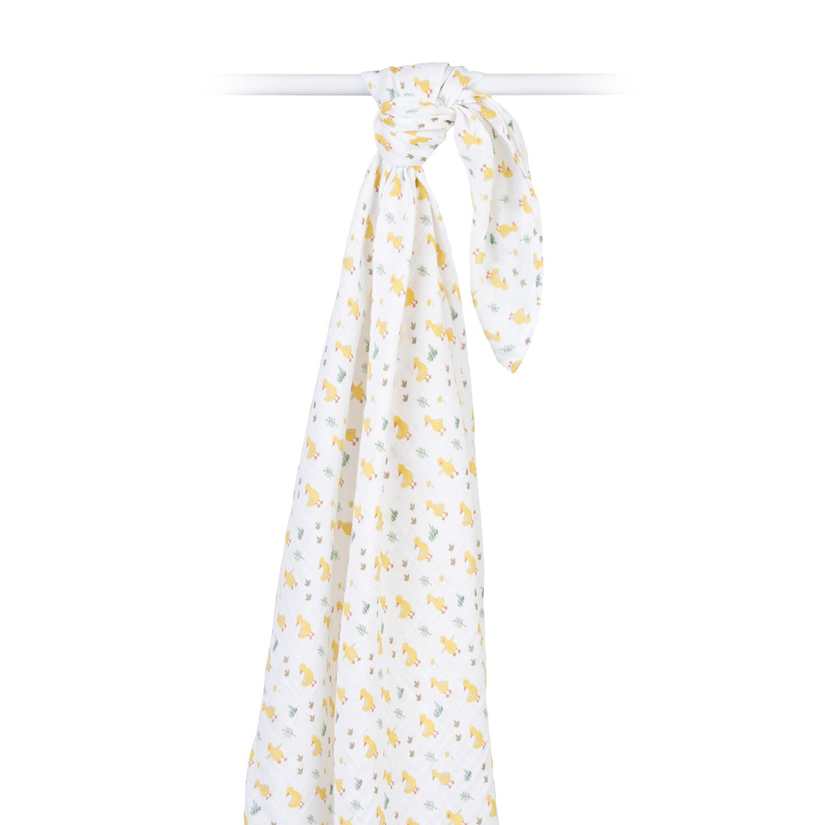 White muslin cloth with duck print on a white background