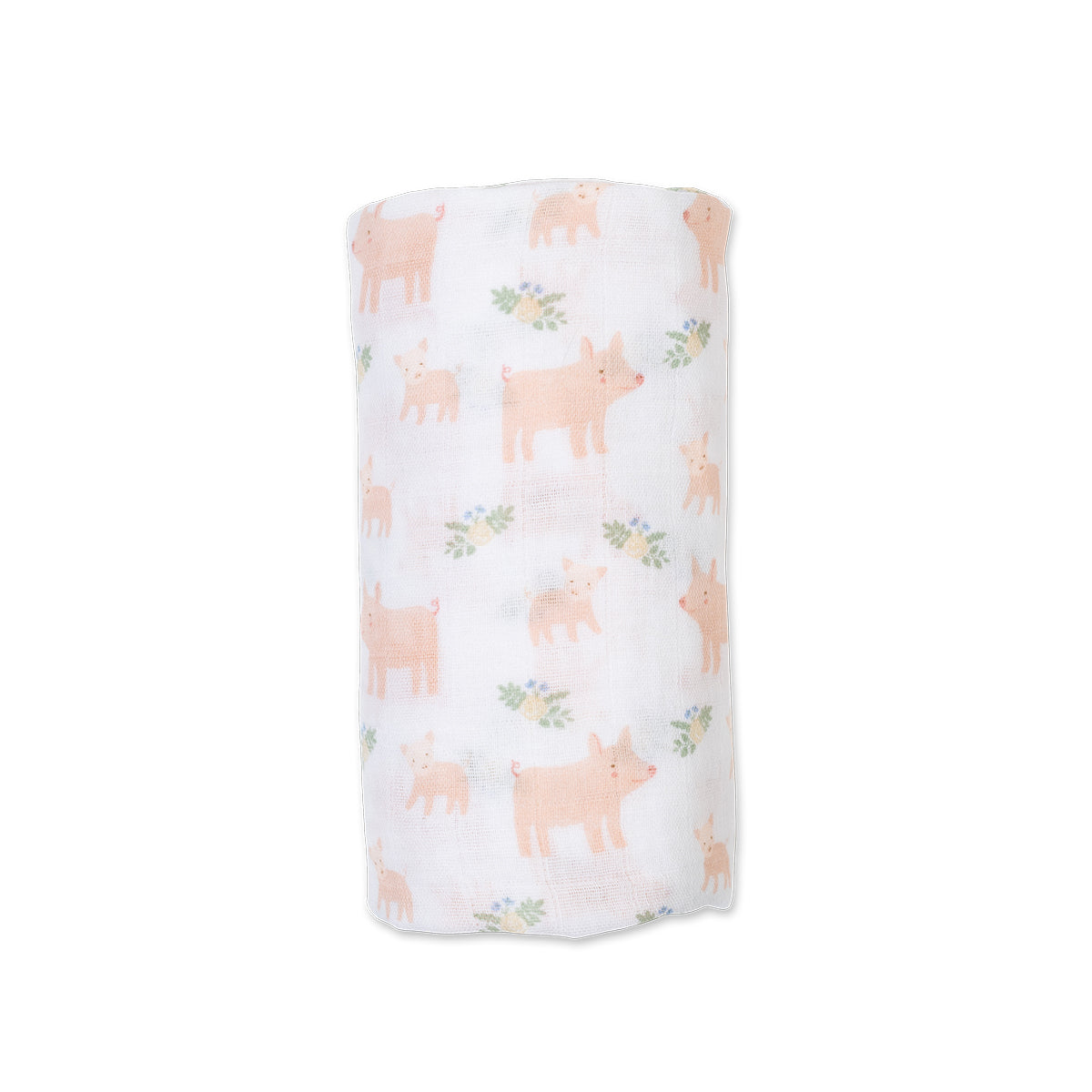 Swaddle blanket with pink animal pattern on a white background