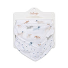 Two baby bibs with dog pattern packaging on a white background, featuring the brand 'lulujo'.