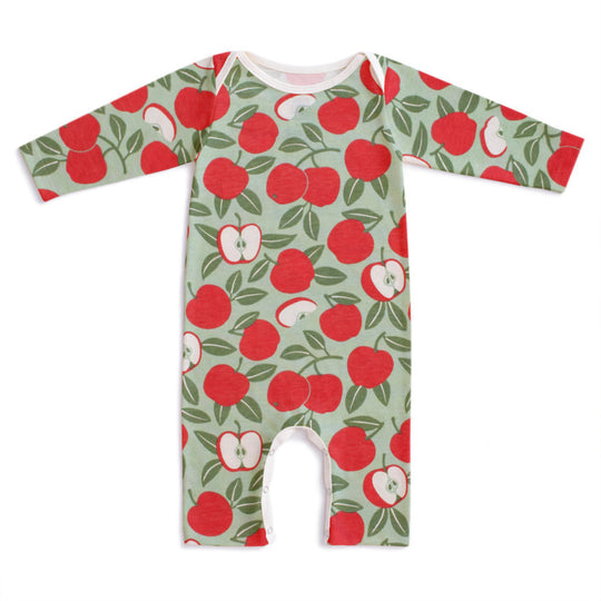 Long Sleeve Romper - Apples Red & Green by Winter Water Factory - FINAL SALE