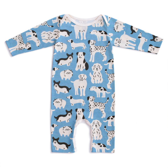 Long Sleeve Romper - Dog Parade Blue by Winter Water Factory