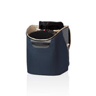 Blue and black bag with a reflective interior on a white background