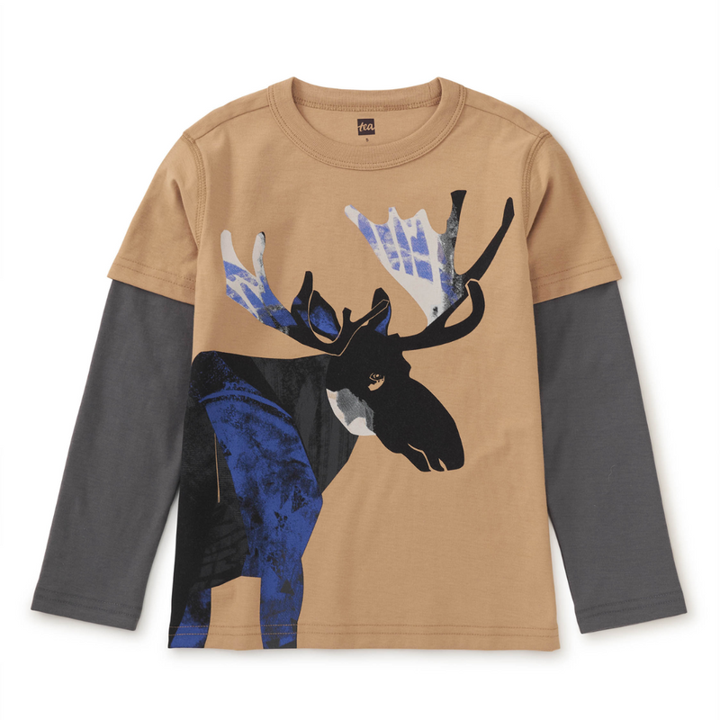 Painted Moose Layered Tee - Balsa Wood by Tea Collection