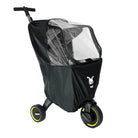 Black stroller with clear cover on a white background