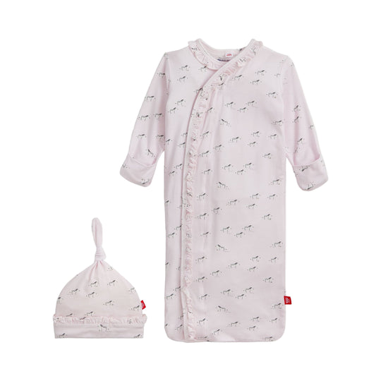 Pink Savannah Plains Modal Magnetic Cozy Sleeper Ruffle Gown and Hat Set by Magnetic Me