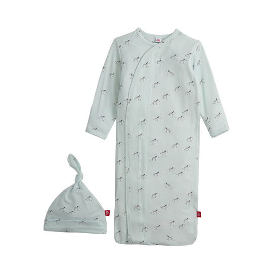 Teal Savannah Plains Modal Magnetic Cozy Sleeper Gown and Hat Set by Magnetic Me