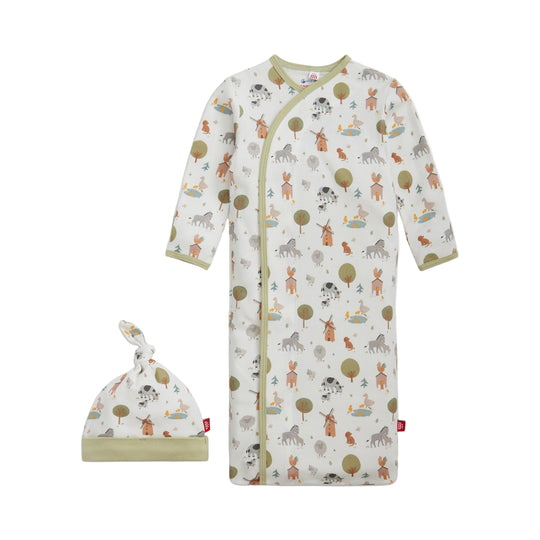 Funny Farm Organic Cotton Magnetic Gown & Hat Set  by Magnetic Me