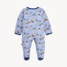 Baby onesie with farm animal pattern on a white background